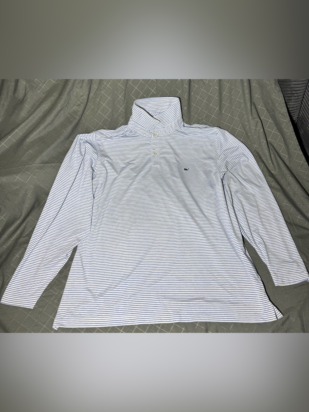Vineyard Vines White & Navy Thin-Striped Long-Sleeve Polo